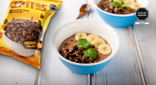 Pudín de chocolate con plátano y Cereal Copitos